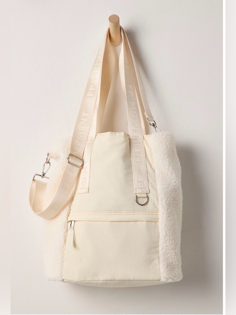 Free People Movement Slopes Sherpa Bucket Bag. Color Ivory